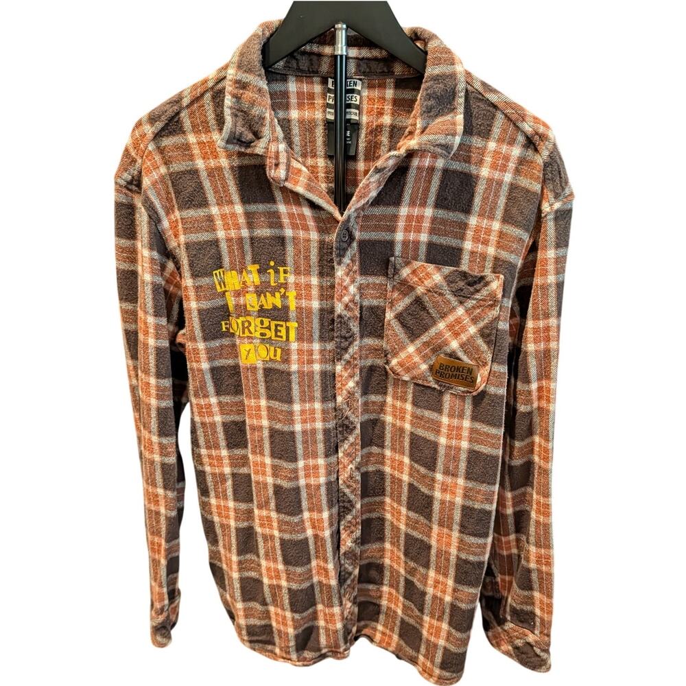 Broken Promises Large Plaid Graphic Flannel Shirt Punk Skull Streetwear